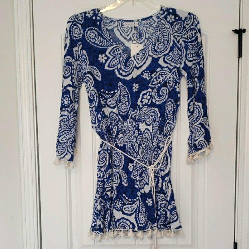 Blue and White Paisley Cover Up Dress - Picture 3 of 13